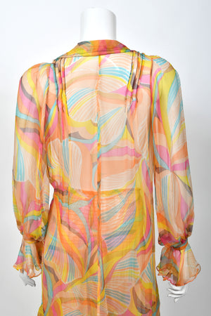 1967 Jean Muir Documented Psychedelic Op-Art Sheer Silk Tunic Mini Dress & Pants
