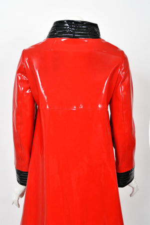 1969 Pierre Cardin Documented Red & Black Vinyl Space-Age Mod Maxi Coat