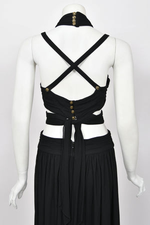 1995 Chanel by Karl Lagerfeld Iconic Runway Campaign Black Cut-Out High Slit Maxi Dress