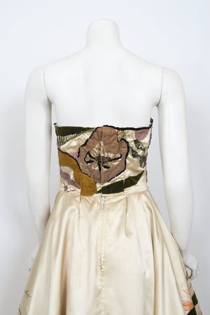 1950's Emilio Schuberth Italian Couture 'Under The Sea' Motif Satin Gown