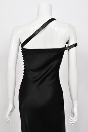 2001 Christian Dior by John Galliano Black Silk Leather-Strap Bondage Bias-Cut Gown