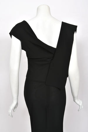 1998 Yohji Yamamoto Runway Black Crepe Asymmetric Avant-Garde Bias Cut Dress