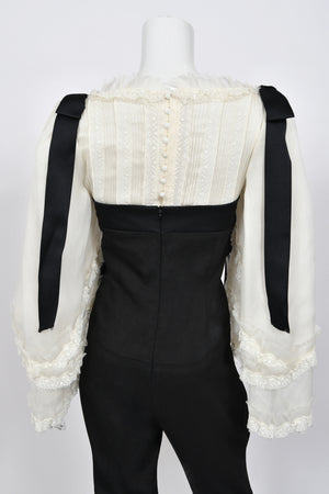 2009 Chanel by Karl Lagerfeld Editorial Runway Black & White Angel Sleeve Fitted Jumpsuit