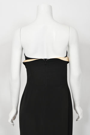 1999 Thierry Mugler Black & Ivory Strapless Bustier Hourglass High-Slit Gown