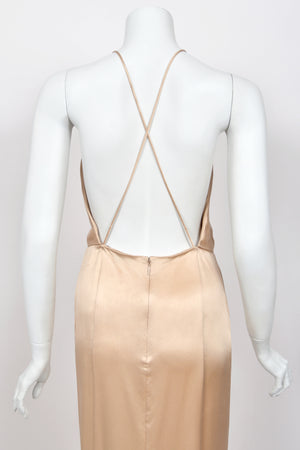 2011 Gucci Resort Collection Champagne Silk Draped Low-Plunge High Slit Maxi Slip Dress