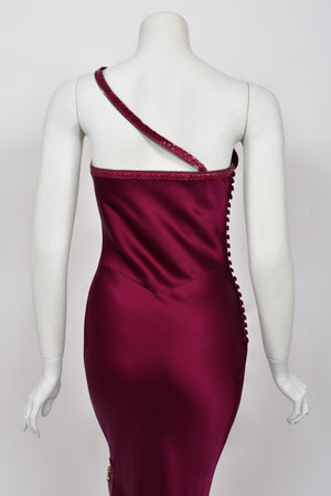 2001 Christian Dior by John Galliano Wine-Red Silk Snakeskin Zippers High Slit Bias-Cut Gown