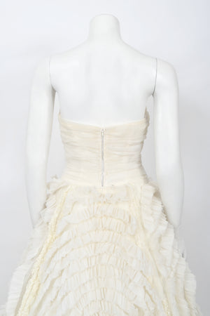 1950's Ivory Chiffon Strapless Tiered Ruffle Full-Length 'New Look' Bridal Gown