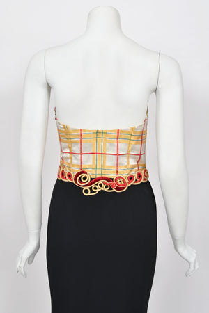 1995 Christian Dior by Gianfranco Ferré Runway Plaid Silk Metallic-Corded Hourglass Gown