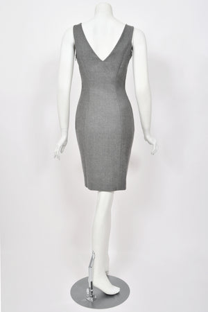 1998 John Galliano ‘Cabaret’ Collection Charcoal Gray Wool Dress & Peplum Jacket Suit