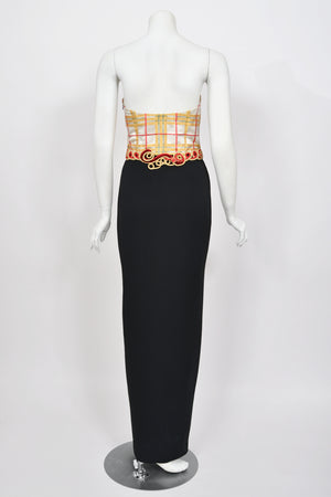 1995 Christian Dior by Gianfranco Ferré Runway Plaid Silk Metallic-Corded Hourglass Gown