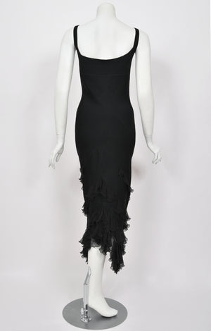 2004 Christian Dior by John Galliano Black Stretch Knit Ruffle-Hem Hourglass Dress
