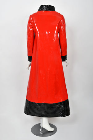 1969 Pierre Cardin Documented Red & Black Vinyl Space-Age Mod Maxi Coat