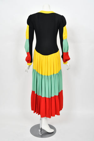 1970 Ossie Clark Vogue Documented Traffic-Light Block Color Crepe Dress