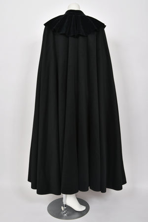 1983 Christian Dior Haute Couture Black Wool & Silk-Velvet Full Length Cape