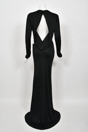 2004 Gucci by Tom Ford Black Silk Jersey Plunge Long Sleeve Cut-Out Finale Gown