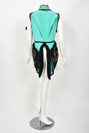 1991 John Galliano Documented Runway Black & Blue Military Inspired Cropped Vest