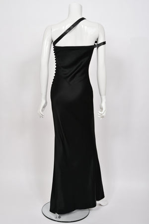 2001 Christian Dior by John Galliano Black Silk Leather-Strap Bondage Bias-Cut Gown