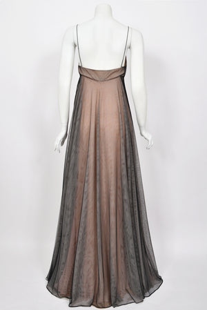 1998 Tom Ford for Gucci Runway Black Nude Illusion Layered Tulle Gown