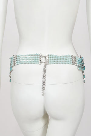 2008 Christian Dior by John Galliano Runway Turquoise Crystal Cabochons Beaded Statement Belt