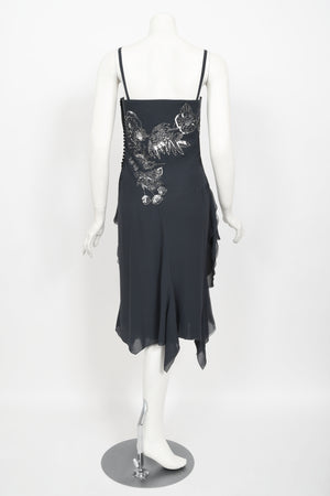 2006 Christian Dior by John Galliano Beaded Gunmetal Silk Bustier Dress