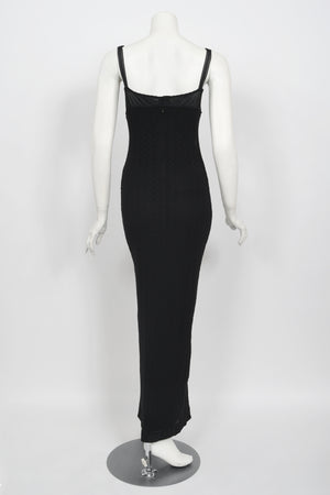 1997 Dolce & Gabbana Black Stretch Silk Knit Hourglass Built-In Bra Gown