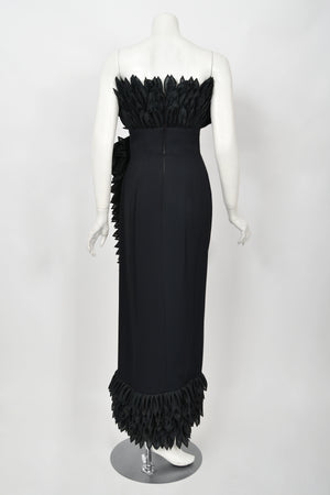 1959 Hall Ludlow Couture Museum-Held Black Silk Appliquéd Petals Hourglass Gown