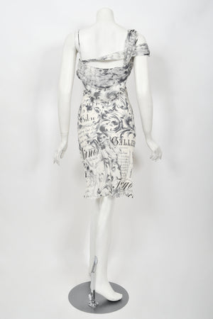 2006 John Galliano Documented Newspaper Print Silk Chiffon Bias-Cut Slip Dress