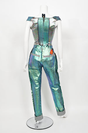 1993 Vivienne Westwood Runway Metallic Denim Corset Bustier Top & Pants