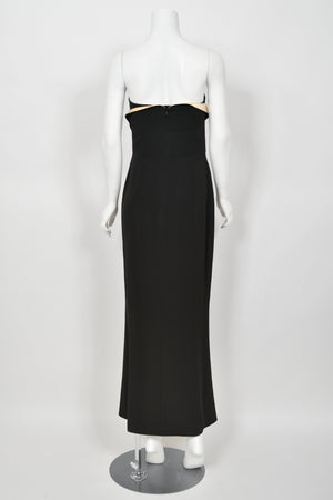 1999 Thierry Mugler Black & Ivory Strapless Bustier Hourglass High-Slit Gown