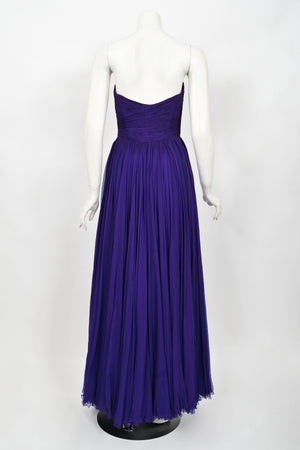 1950's Gigliola Curiel Couture Pleated Purple Silk Chiffon Strapless Goddess Gown