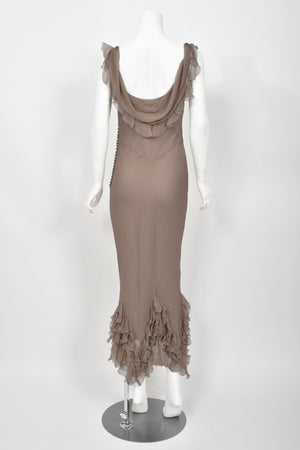2006 Christian Dior by John Galliano Smoky Silk Tiered Ruffle Bias-Cut Gown