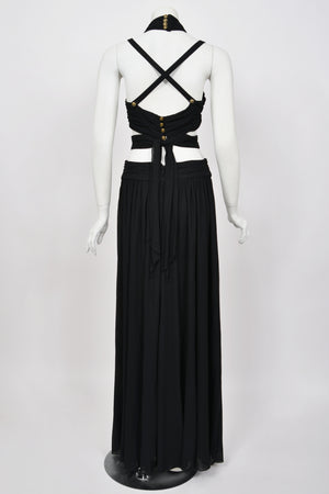 1995 Chanel by Karl Lagerfeld Iconic Runway Campaign Black Cut-Out High Slit Maxi Dress