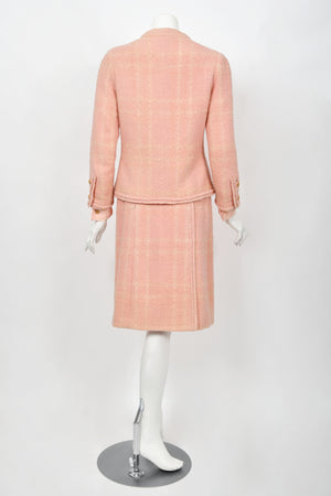 1973 Chanel Haute Couture Documented Pink Wool Jacket Blouse Skirt Three-Piece Suit