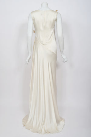 2002 Valentino Candlelight Silk Beaded Sequin Cut Out Ties Draped Bias-Cut Gown