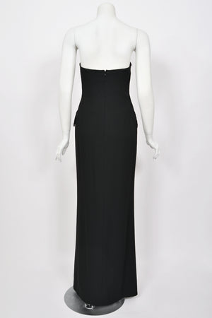 1997 Christian Dior by John Galliano Black Silk Crepe Strapless High-Slit Gown