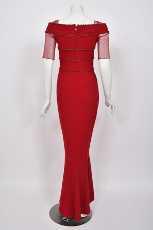 2010 Chanel by Karl Lagerfeld 'Coco on the Lido' Ruby Red Silk-Wool Hourglass Gown