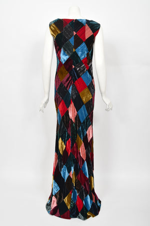 1994 Dolce & Gabbana Editorial Runway Multicolored Patchwork Velvet Gown