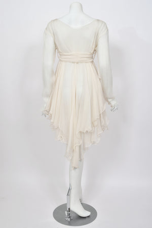 1991 Dolce & Gabbana Runway Ivory Silk Belted Sash Tiered Babydoll Mini Dress