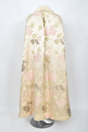 1965 Nina Ricci Haute Couture Documented Pink Silk-Brocade & Mink Fur Maxi Coat