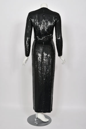 1985 Geoffrey Beene Documented Black & Gold Fully-Sequin 'Cindy Crawford' Gown
