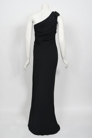 2008 Christian Dior by John Galliano Black Beaded Silk High Slit Bias-Cut Gown