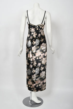 1997 Dolce & Gabbana Floral Stretch Velvet Cut-Out Bustier Slip Dress with Tags