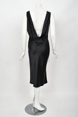 2004 Christian Dior by John Galliano Black Silk Backless Draped Pearls Bias-Cut Dress