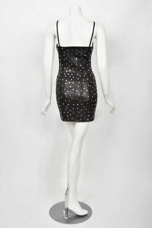 1991 Dolce & Gabbana Documented Runway Studded Black Leather Mini Dress