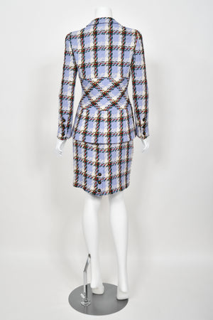 1995 Chanel by Karl Lagerfeld Runway Periwinkle Plaid Wool Barbie Jacket & Skirt