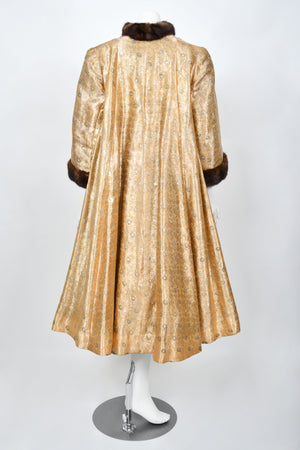 1949 Traina-Norell Couture Vogue Documented Metallic Gold Silk & Mink Swing Coat