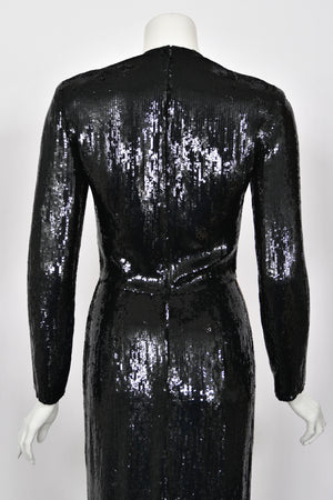 1985 Geoffrey Beene Documented Black & Gold Fully-Sequin 'Cindy Crawford' Gown
