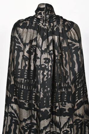 1920's Liberty & Co Couture Metallic Gold Lamé Silk Art-Deco Motif Cape