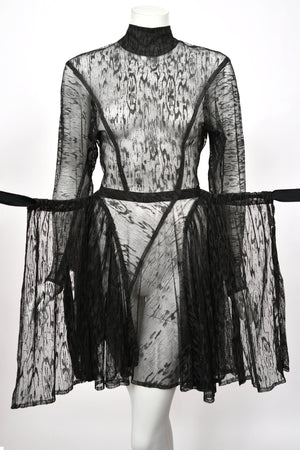 1987 Azzedine Alaia Naomi Campbell Featured Runway Sheer Lace Mini Dress