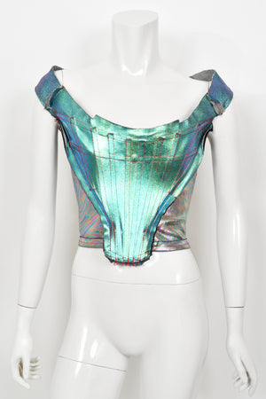 1993 Vivienne Westwood Runway Metallic Foiled Denim Corset Bustier & Matching Pants